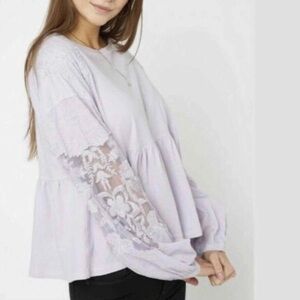 Free People Lilac Lace Sleeve Blouse size small